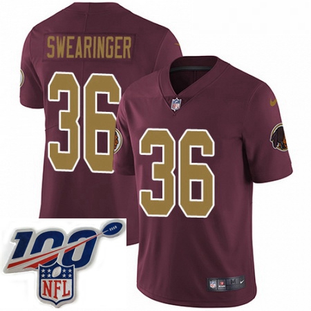 Mens Nike Washington Redskins 36 DJ Swearinger Burgundy RedGold Number Alternate 80TH Anniversary Va