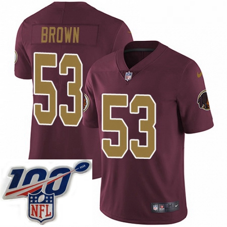 Mens Nike Washington Redskins 53 Zach Brown Burgundy RedGold Number Alternate 80TH Anniversary Vapor