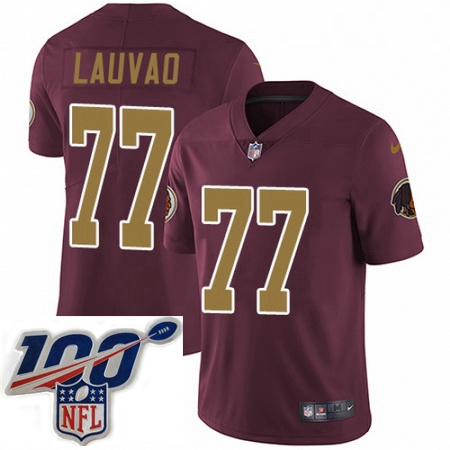 Mens Nike Washington Redskins 77 Shawn Lauvao Burgundy RedGold Number Alternate 80TH Anniversary Vap