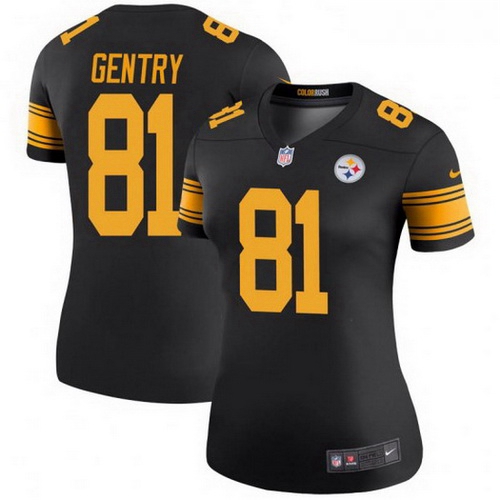 Women Nike 81 Zach Gentry Pittsburgh Steelers Legend Black Color Rush Jersey