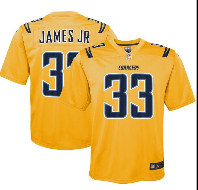 Men Chargers 33 James Jr yellow jersey