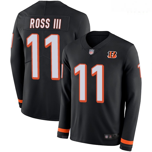 Bengals 11 John Ross III Black Team Color Men Stitched Football Limited Therma Long Sleeve Jersey