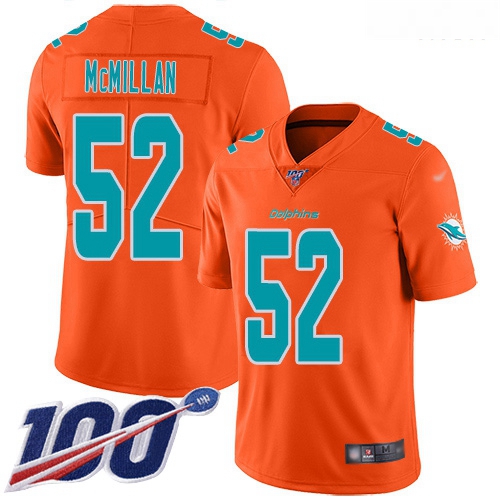 Dolphins 52 Raekwon McMillan Orange Men Stitched Football Limited Inverted Legend 100th Season Jerse