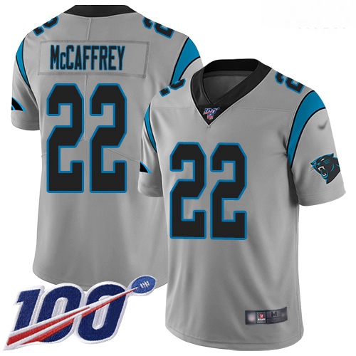 Panthers 22 Christian McCaffrey Silver Men Stitched Football Limited Inverted Legend 100th Season Je