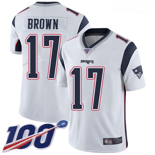 Patriots 17 Antonio Brown White Men Stitched Football 100th Season Vapor Limited Jersey