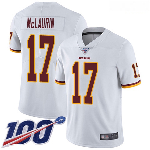 Redskins 17 Terry McLaurin White Men Stitched Football 100th Season Vapor Limited Jersey