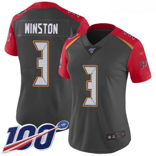 Buccaneers #3 Jameis Winston Gray Women Stitched Football Limited Inverted Legend 100th Season Jerse