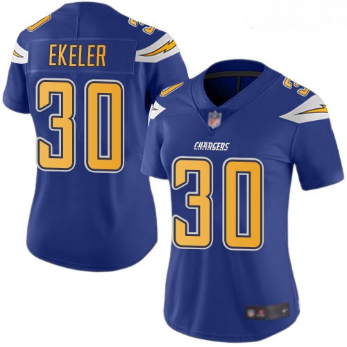 Chargers #30 Austin Ekeler Electric Blue Women Stitched Football