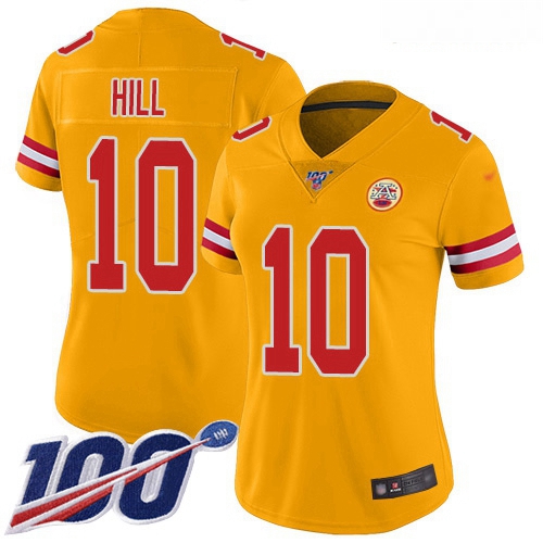 Chiefs #10 Tyreek Hill Gold Women Stitched Football Limited Inverted Legend 100th Season Jersey