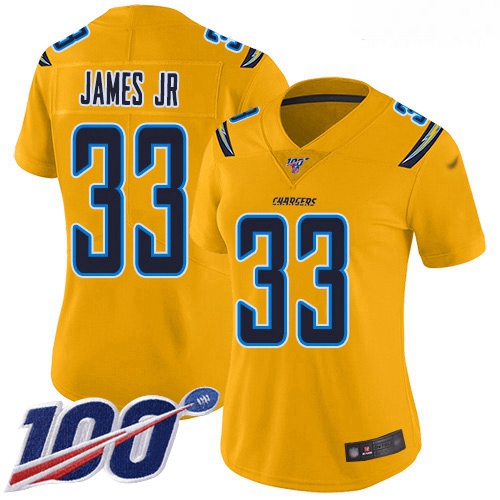 Chargers #33 Derwin James Jr Gold Women Stitched Football Limited Inverted Legend 100th Season Jerse