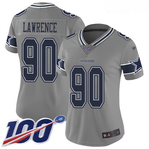 Cowboys #90 Demarcus Lawrence Gray Women Stitched Football Limited Inverted Legend 100th Season Jers