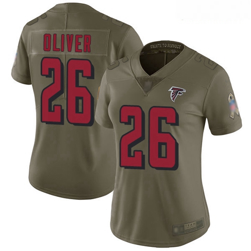 Falcons #26 Isaiah Oliver Olive Women Stitched Football Limited 