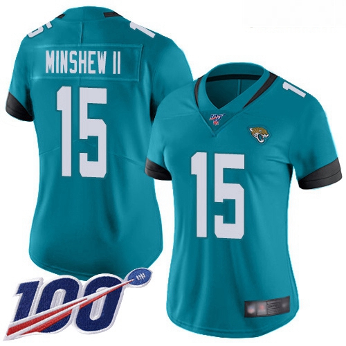 Jaguars #15 Gardner Minshew II Teal Green Alternate Women Stitched Football 100th Season Vapor Limit