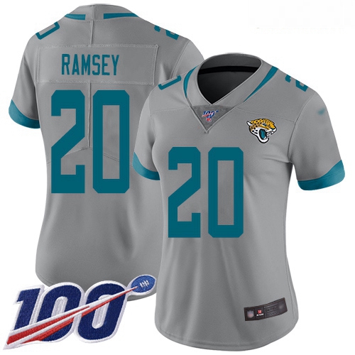 Jaguars #20 Jalen Ramsey Silver Women Stitched Football Limited Inverted Legend 100th Season Jersey