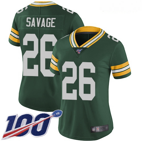 Packers #26 Darnell Savage Green Team Color Women Stitched Football 100th Season Vapor Limited Jerse