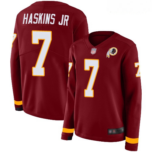 Redskins #7 Dwayne Haskins Jr Burgundy Red Team Color Women Stitched Football Limited Therma Long Sl