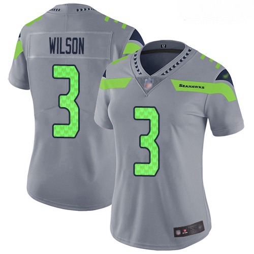 Seahawks #3 Russell Wilson Gray Women Stitched Football Limited 