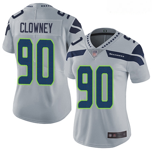 Seahawks #90 Jadeveon Clowney Grey Alternate Women Stitched Football Vapor Untouchable Limited Jerse