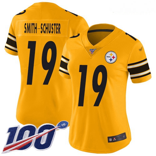 Steelers #19 JuJu Smith Schuster Gold Women Stitched Football Limited Inverted Legend 100th Season J