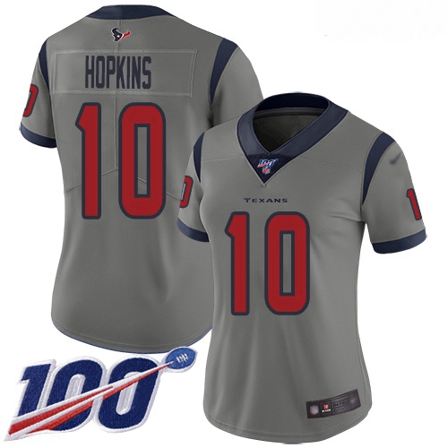 Texans #10 DeAndre Hopkins Gray Women Stitched Football Limited 