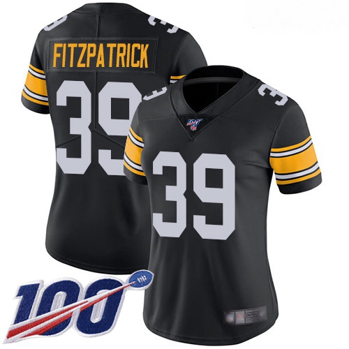 Steelers #39 Minkah Fitzpatrick Black Alternate Women Stitched Football 100th Season Vapor Limited J