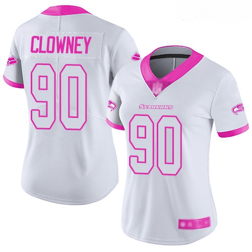 Seahawks #90 Jadeveon Clowney White Pink Women Stitched Football