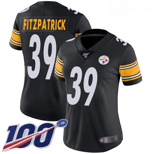 Steelers #39 Minkah Fitzpatrick Black Team Color Women Stitched Football 100th Season Vapor Limited 