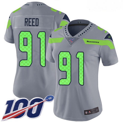 Seahawks #91 Jarran Reed Silver Women Stitched Football Limited 