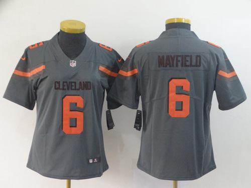 Women Nike Browns 6 Baker Mayfield Gray Women Inverted Legend Limited Jersey