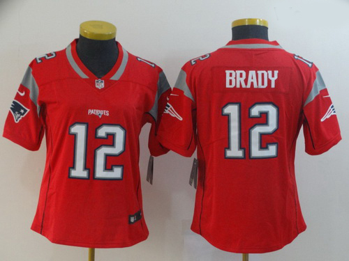 Women Nike Patriots 12 Tom Brady Red Women Inverted Legend Limited Jersey