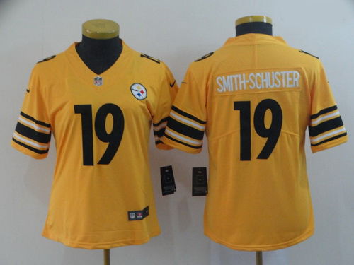 Women Nike Steelers 19 JuJu Smith Schuster Gold Women Inverted Legend Limited Jersey