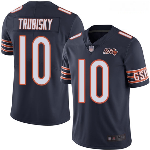 Bears #10 Mitchell Trubisky Navy Blue Team Color Youth Stitched Football 100th Season Vapor Limited 