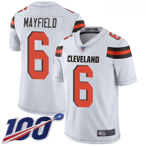 Browns #6 Baker Mayfield White Youth Stitched Football 100th Season Vapor Limited Jersey