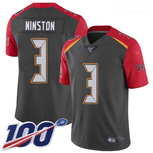 Buccaneers #3 Jameis Winston Gray Youth Stitched Football Limited Inverted Legend 100th Season Jerse