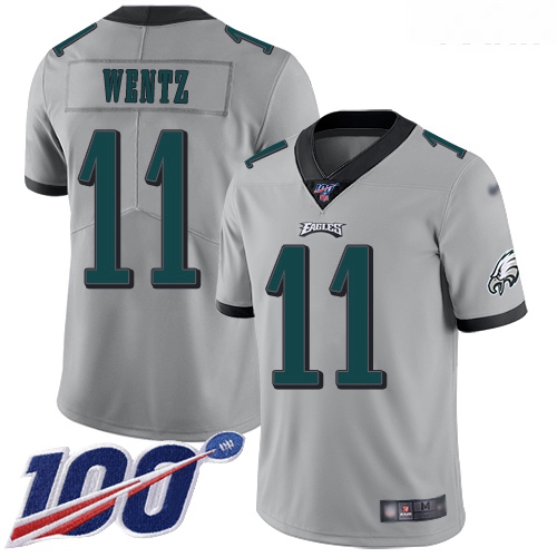 Eagles #11 Carson Wentz Silver Youth Stitched Football Limited I