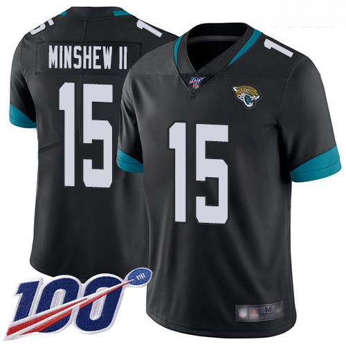 Jaguars #15 Gardner Minshew II Black Team Color Youth Stitched Football 100th Season Vapor Limited J