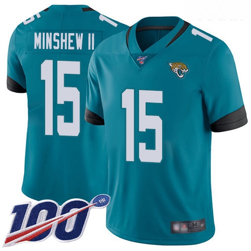 Jaguars #15 Gardner Minshew II Teal Green Alternate Youth Stitched Football 100th Season Vapor Limit