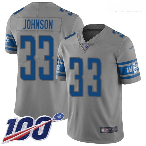 Lions #33 Kerryon Johnson Gray Youth Stitched Football Limited I