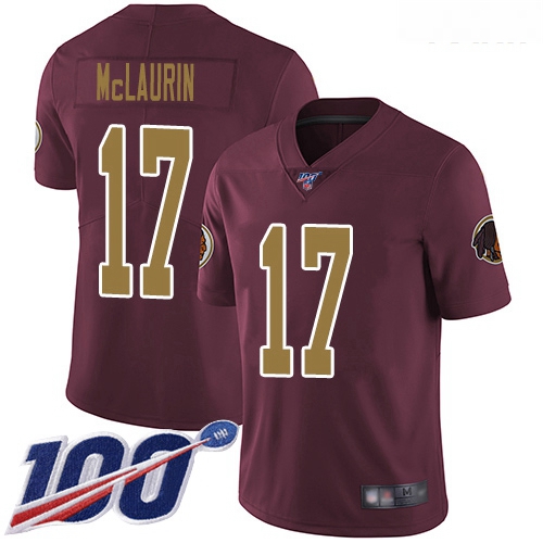 Redskins #17 Terry McLaurin Burgundy Red Alternate Youth Stitched Football 100th Season Vapor Limite