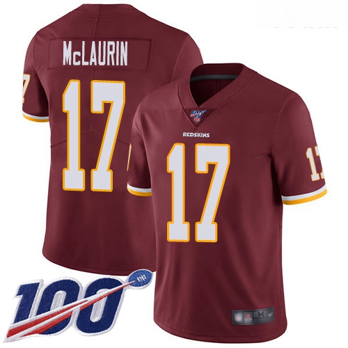 Redskins #17 Terry McLaurin Burgundy Red Team Color Youth Stitched Football 100th Season Vapor Limit