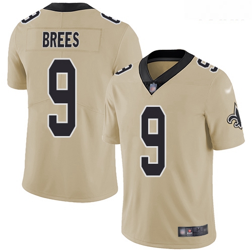 Saints #9 Drew Brees Gold Youth Stitched Football Limited Invert