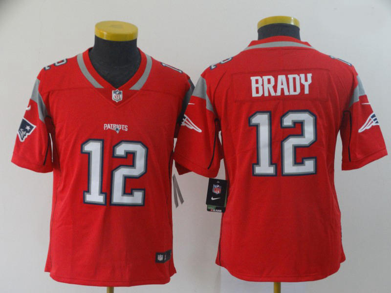 Youth Nike Patriots 12 Tom Brady Red Youth Inverted Legend Limited Jersey