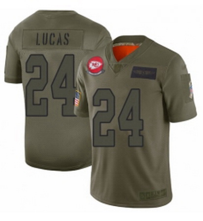 Womens Kansas City Chiefs 24 Jordan Lucas Limited Camo 2019 Salute to Service Football Jersey