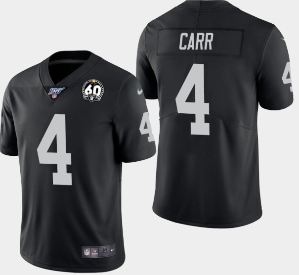 Mens Oakland Raiders 4 Derek Carr 100th and 60th Anniversary Vapor Limited Jersey  Black