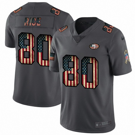 Nike 49ers 80 Jerry Rice 2019 Salute To Service USA Flag Fashion Limited Jersey