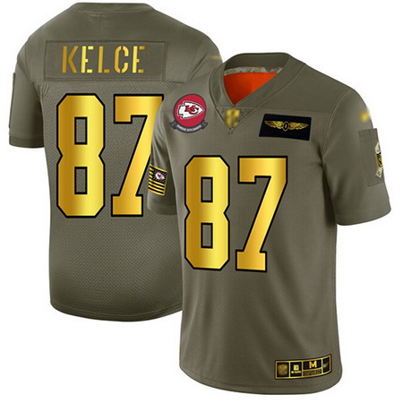 Chiefs 87 Travis Kelce Camo Gold Men Stitched Football Limited 2019 Salute To Service Jersey