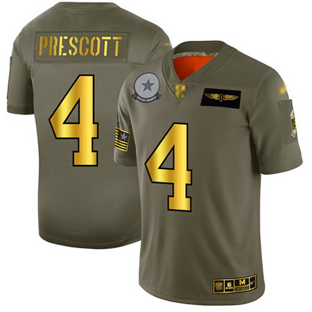 Cowboys 4 Dak Prescott Camo Gold Men Stitched Football Limited 2019 Salute To Service Jersey