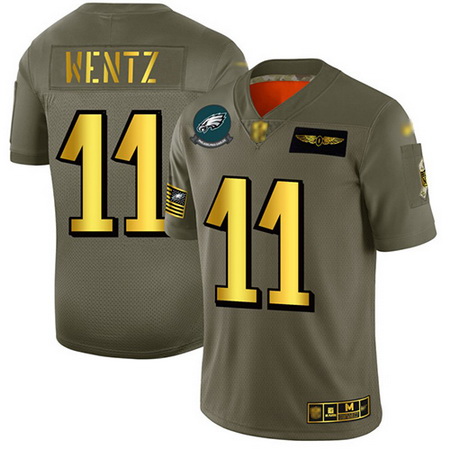 Eagles 11 Carson Wentz Camo Gold Men Stitched Football Limited 2019 Salute To Service Jersey