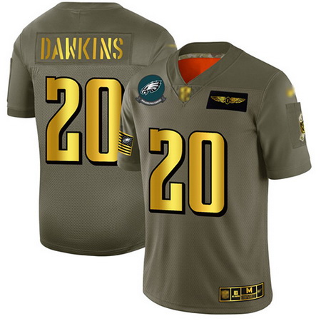 Eagles 20 Brian Dawkins Camo Gold Men Stitched Football Limited 2019 Salute To Service Jersey