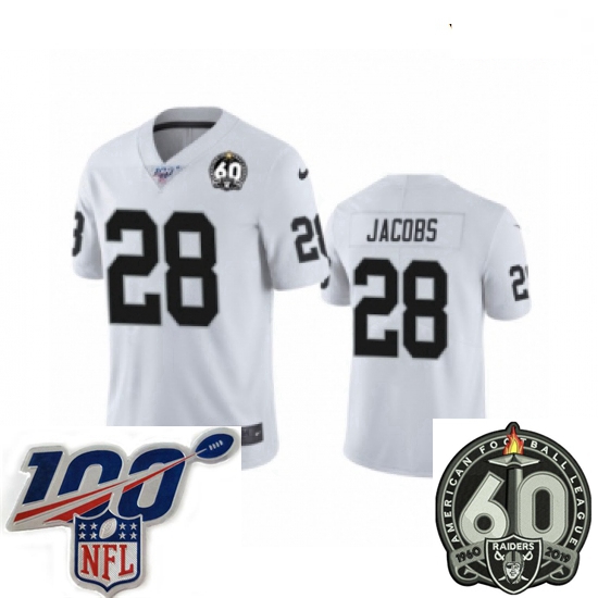 Youth Oakland Raiders #28 Josh Jacobs White 60th Anniversary Vapor Untouchable Limited Player 100th 